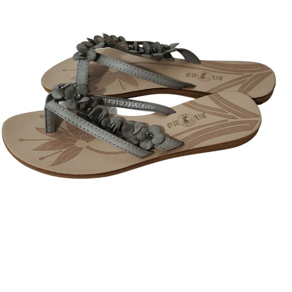 Duck Head Lilly Grey Flip Flops Sandals Flats Size 10 M Jewel Studded Toe Strap - Picture 3 of 8